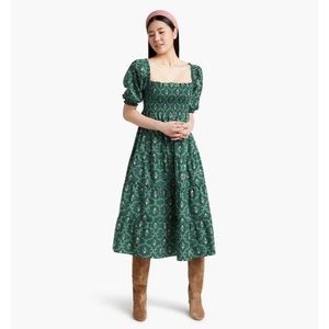 Hillhouse The Nelsi Nap Dress in Emerald Green Trellis